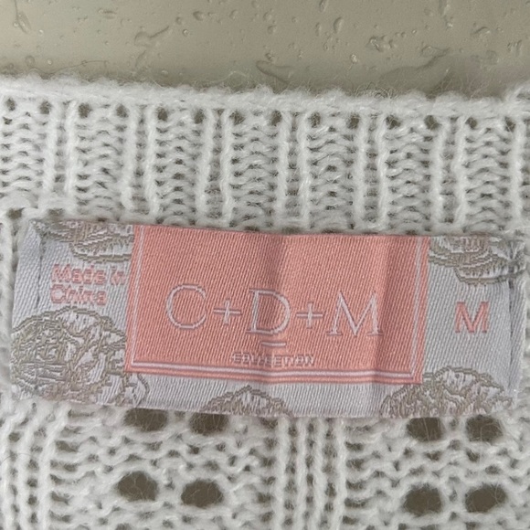 C+D+M White Ruffle Crewneck Sweater Medium Neutral Preppy Casual Formal - Picture 2 of 6